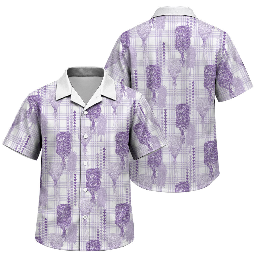 Aloha Hawaii Vintage Kahili Pa'a Lima Family Matching Off Shoulder Short Dress and Hawaiian Shirt Palaka Print Pastel Lavender