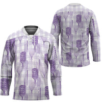Aloha Hawaii Vintage Kahili Pa'a Lima Hockey Jersey Palaka Print Pastel Lavender