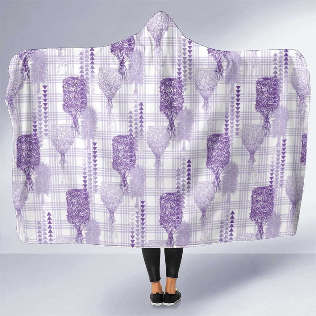 Aloha Hawaii Vintage Kahili Pa'a Lima Hooded Blanket Palaka Print Pastel Lavender LT7 One Size Lavender - Polynesian Pride