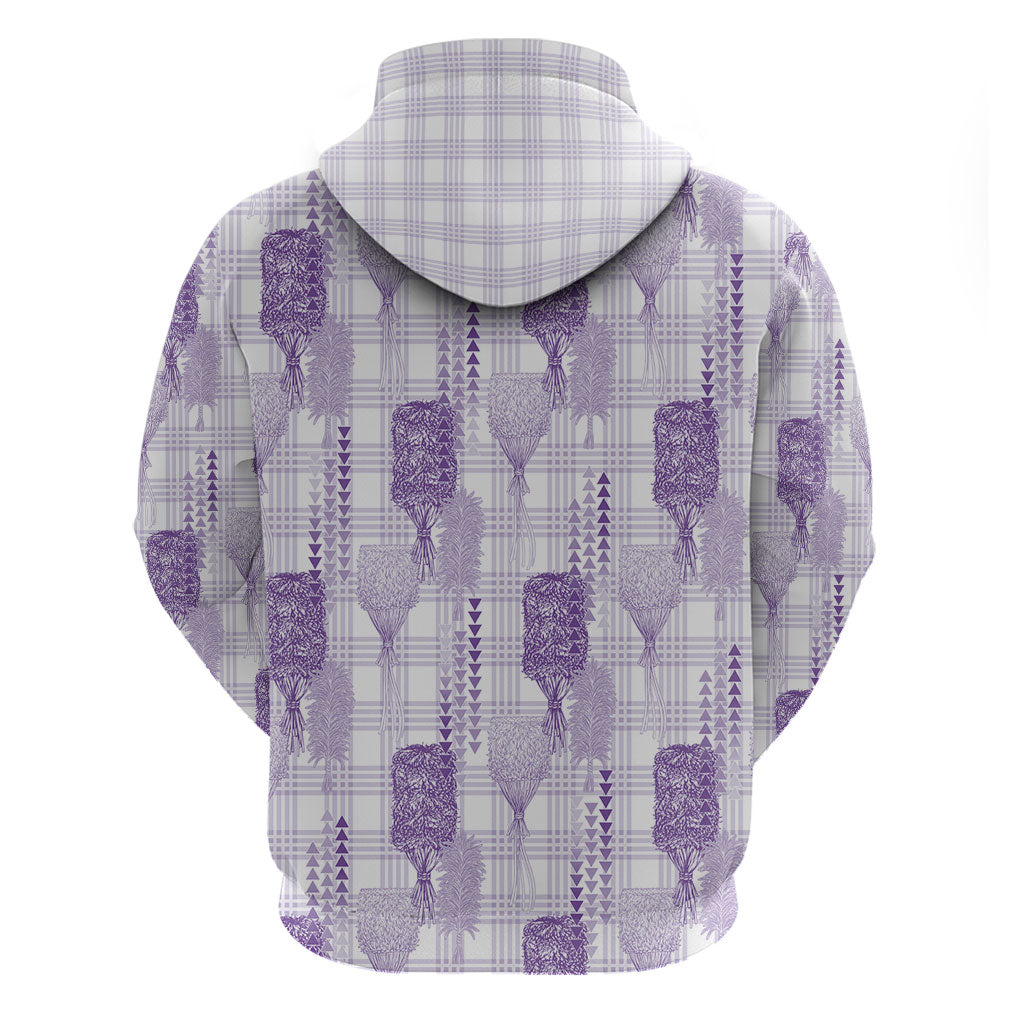 Aloha Hawaii Vintage Kahili Pa'a Lima Hoodie Palaka Print Pastel Lavender