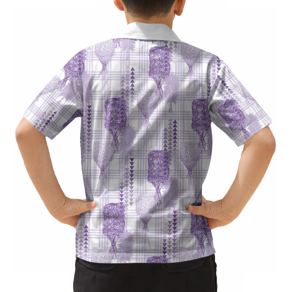 Aloha Hawaii Vintage Kahili Pa'a Lima Kid Hawaiian Shirt Palaka Print Pastel Lavender