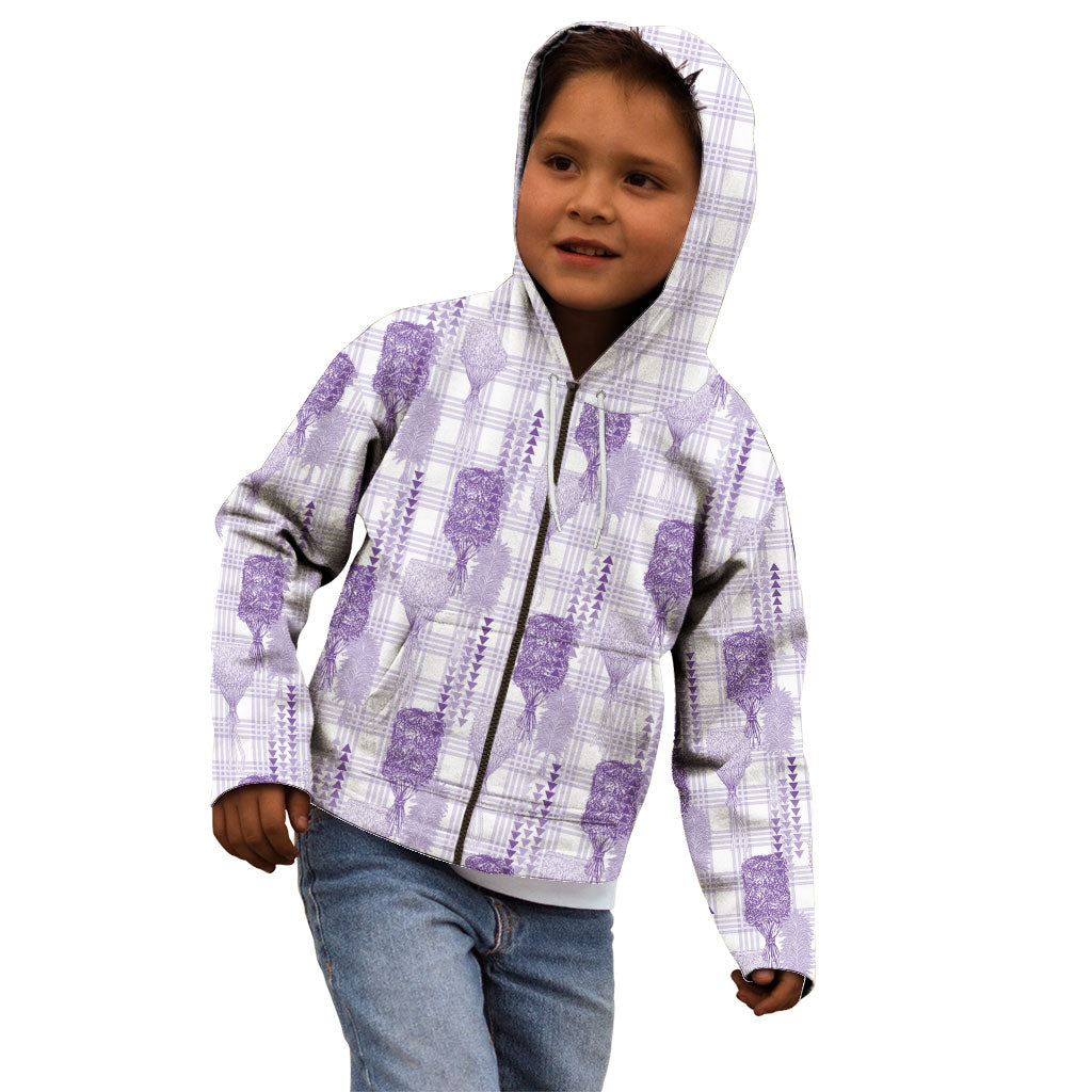 Aloha Hawaii Vintage Kahili Pa'a Lima Kid Hoodie Palaka Print Pastel Lavender