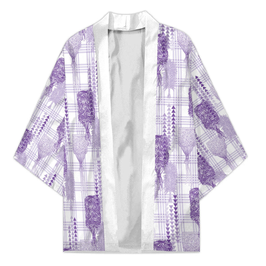 Aloha Hawaii Vintage Kahili Pa'a Lima Kimono Palaka Print Pastel Lavender