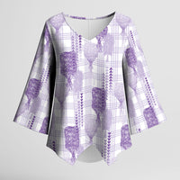 Aloha Hawaii Vintage Kahili Pa'a Lima Kimono Sleeve Blouse Palaka Print Pastel Lavender