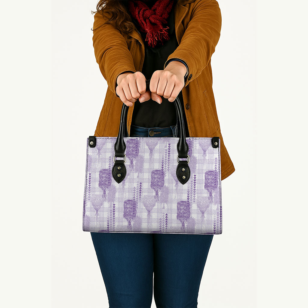 Aloha Hawaii Vintage Kahili Pa'a Lima Leather Bag Palaka Print Pastel Lavender