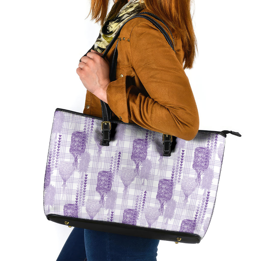 Aloha Hawaii Vintage Kahili Pa'a Lima Leather Tote Bag Palaka Print Pastel Lavender