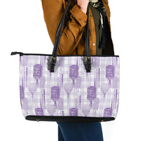 Aloha Hawaii Vintage Kahili Pa'a Lima Leather Tote Bag Palaka Print Pastel Lavender