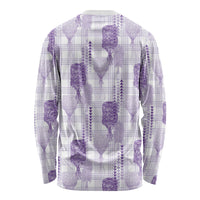 Aloha Hawaii Vintage Kahili Pa'a Lima Long Sleeve Shirt Palaka Print Pastel Lavender