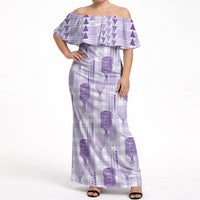 Aloha Hawaii Vintage Kahili Pa'a Lima Off Shoulder Maxi Dress Palaka Print Pastel Lavender