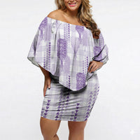 Aloha Hawaii Vintage Kahili Pa'a Lima Off Shoulder Short Dress Palaka Print Pastel Lavender