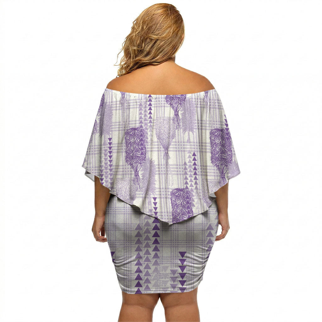 Aloha Hawaii Vintage Kahili Pa'a Lima Off Shoulder Short Dress Palaka Print Pastel Lavender