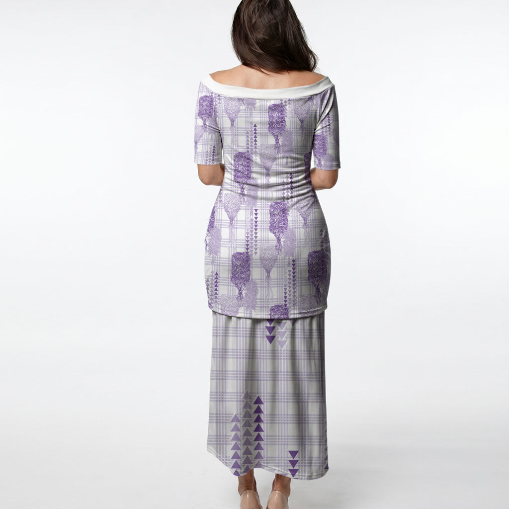 Aloha Hawaii Vintage Kahili Pa'a Lima Puletasi Palaka Print Pastel Lavender