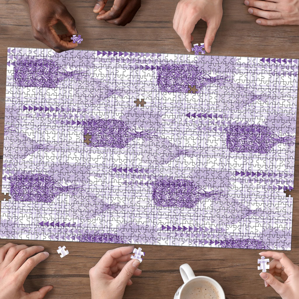 Aloha Hawaii Vintage Kahili Pa'a Lima Puzzle Palaka Print Pastel Lavender