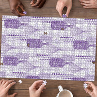 Aloha Hawaii Vintage Kahili Pa'a Lima Puzzle Palaka Print Pastel Lavender