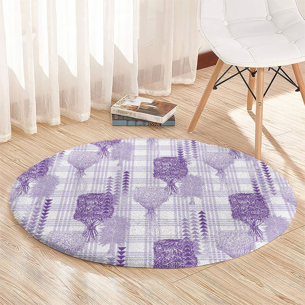 Aloha Hawaii Vintage Kahili Pa'a Lima Round Carpet Palaka Print Pastel Lavender