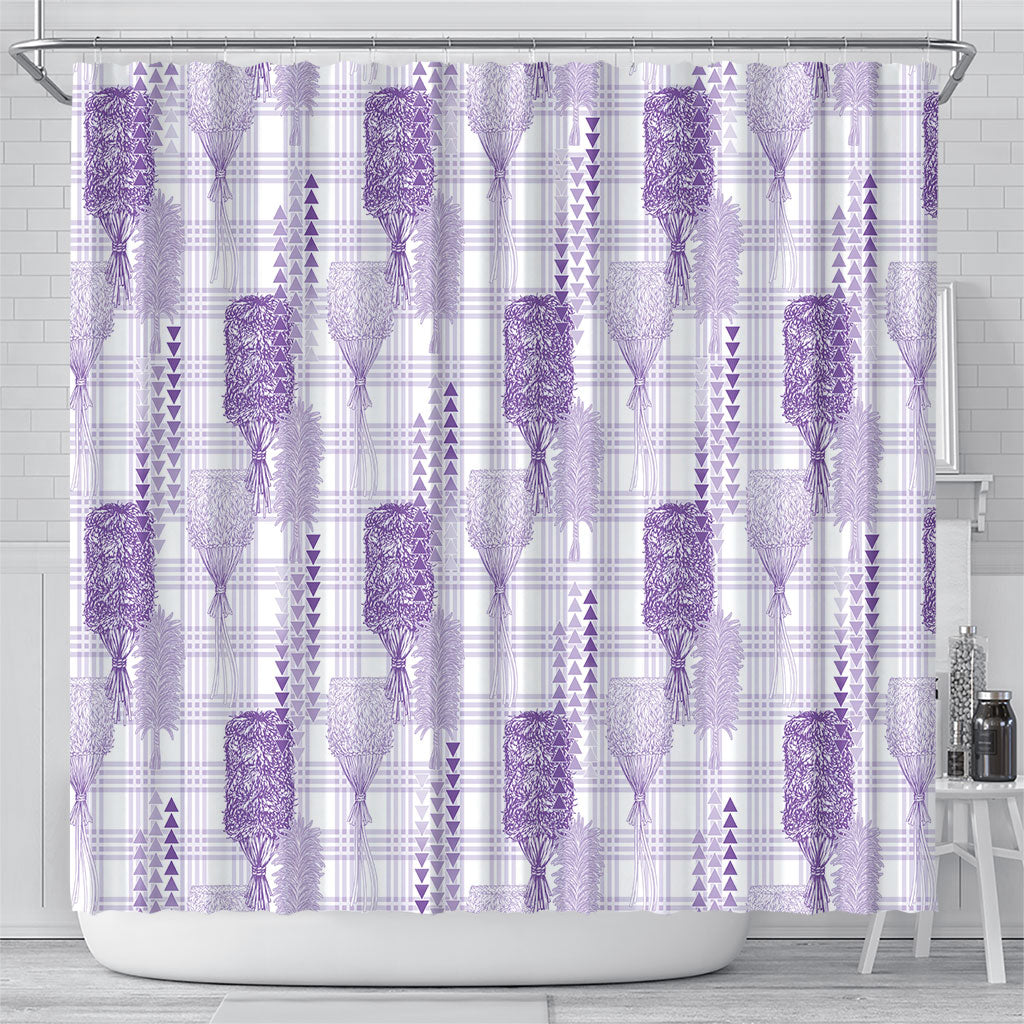 Aloha Hawaii Vintage Kahili Pa'a Lima Shower Curtain Palaka Print Pastel Lavender