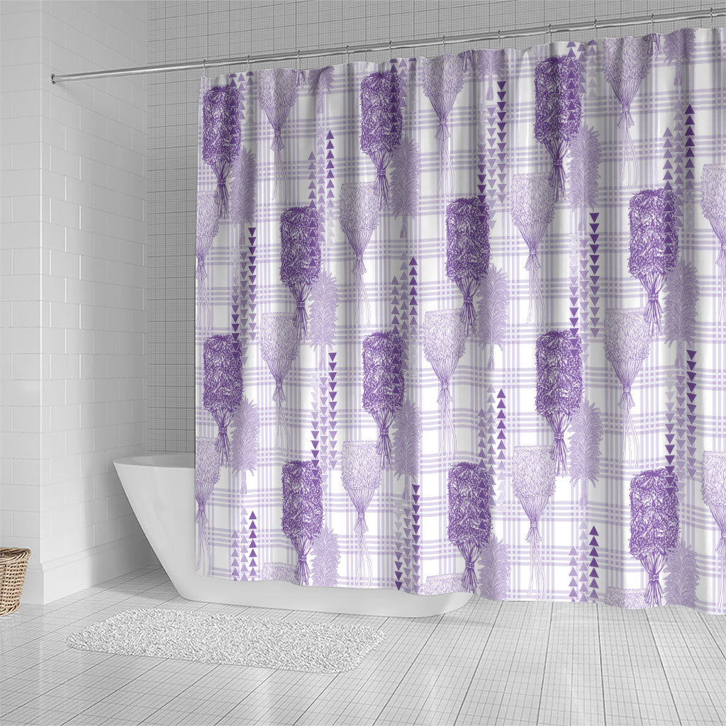Aloha Hawaii Vintage Kahili Pa'a Lima Shower Curtain Palaka Print Pastel Lavender