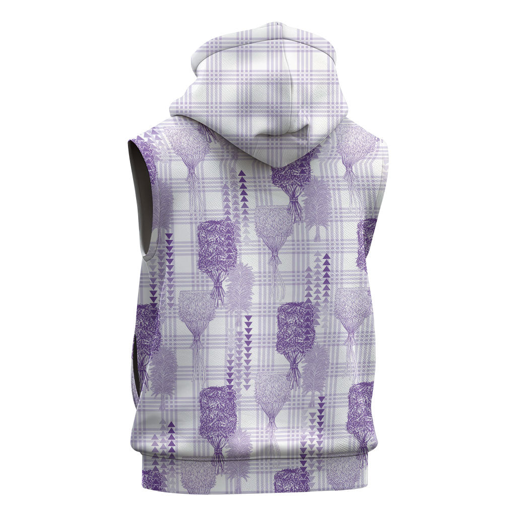 Aloha Hawaii Vintage Kahili Pa'a Lima Sleeveless Hoodie Palaka Print Pastel Lavender