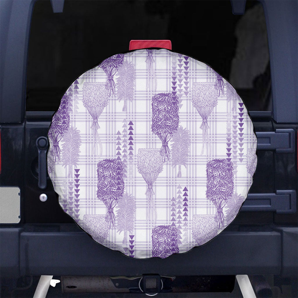 Aloha Hawaii Vintage Kahili Pa'a Lima Spare Tire Cover Palaka Print Pastel Lavender