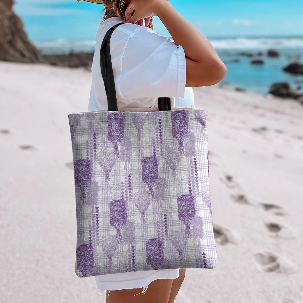 Aloha Hawaii Vintage Kahili Pa'a Lima Tote Bag Palaka Print Pastel Lavender
