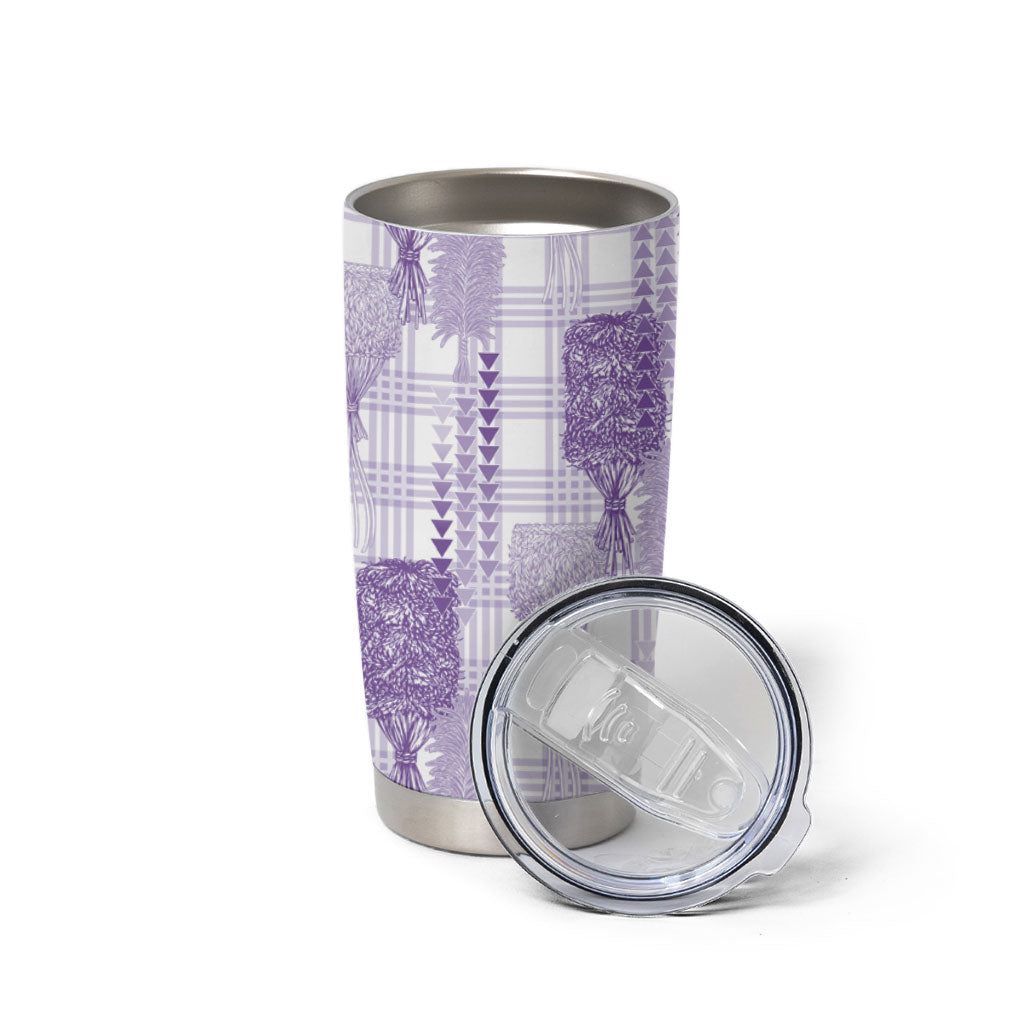 Aloha Hawaii Vintage Kahili Pa'a Lima Tumbler Cup Palaka Print Pastel Lavender