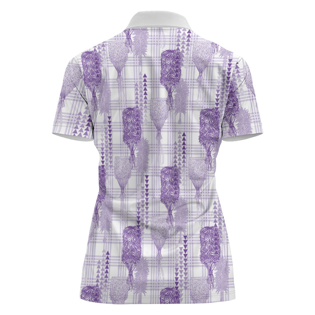 Aloha Hawaii Vintage Kahili Pa'a Lima Women Polo Shirt Palaka Print Pastel Lavender