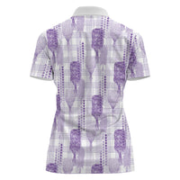 Aloha Hawaii Vintage Kahili Pa'a Lima Women Polo Shirt Palaka Print Pastel Lavender