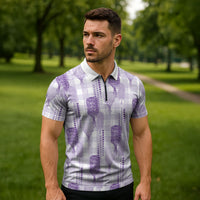 Aloha Hawaii Vintage Kahili Pa'a Lima Zipper Polo Shirt Palaka Print Pastel Lavender