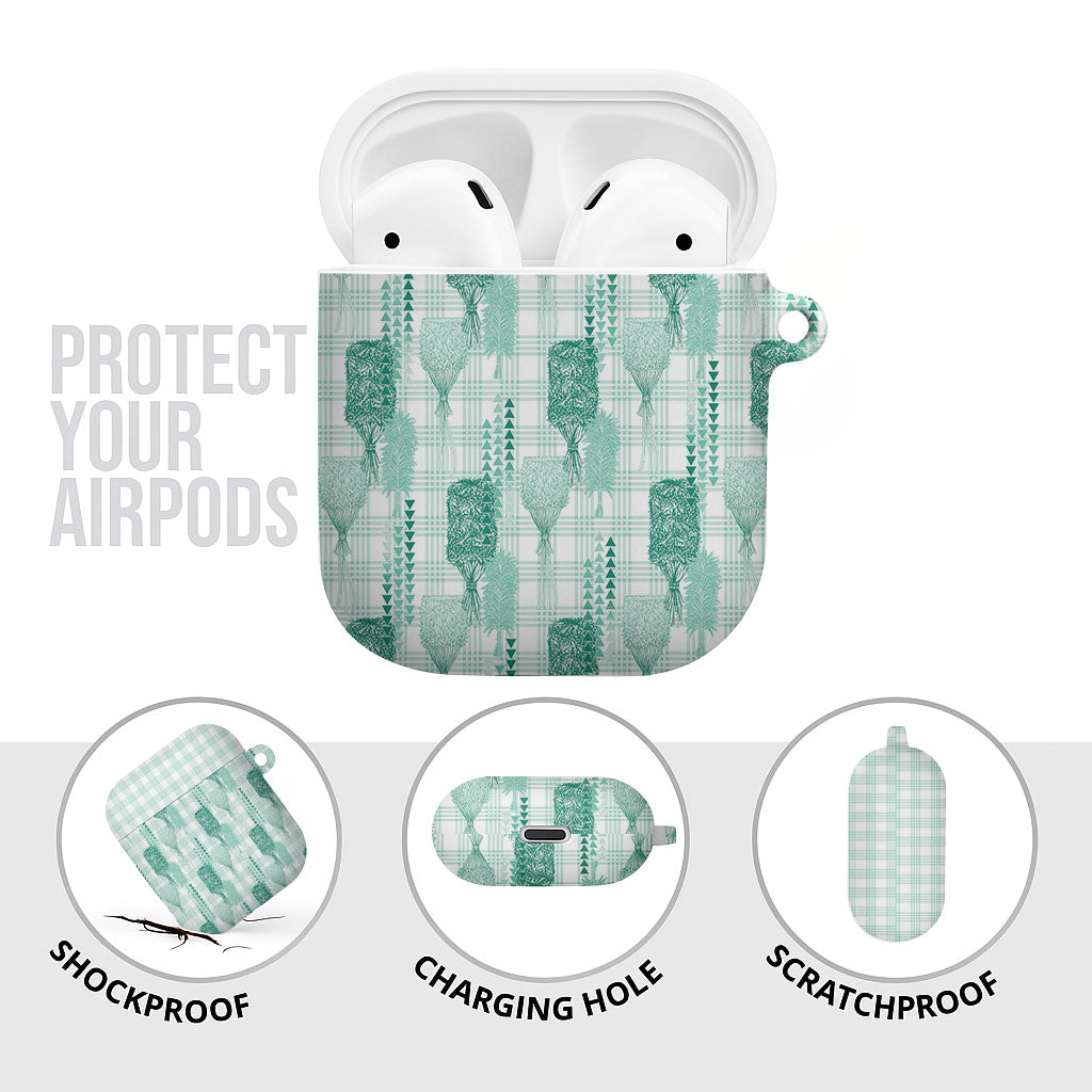 Aloha Hawaii Vintage Kahili Pa'a Lima AirPods Case Palaka Print Mossy Teal