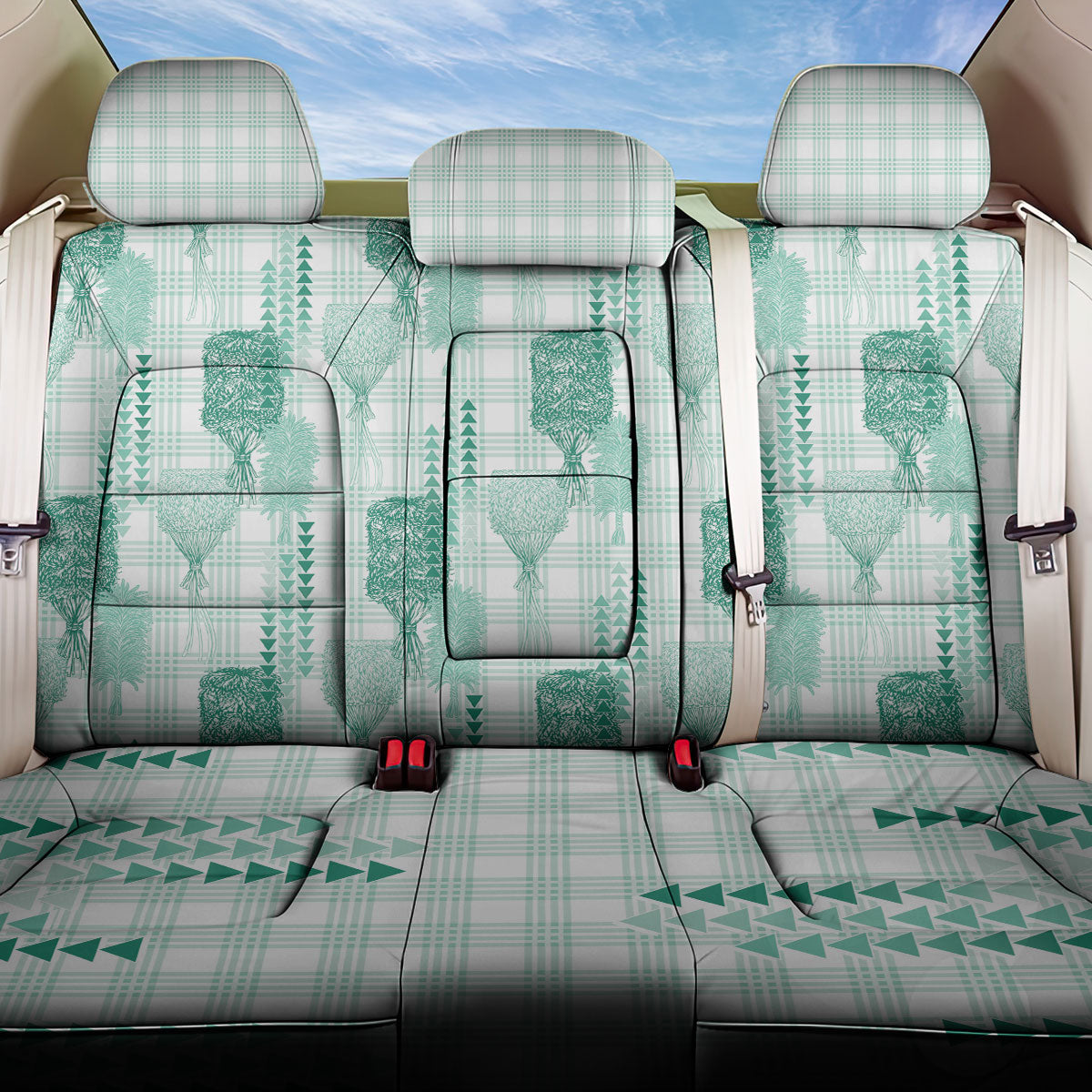 Aloha Hawaii Vintage Kahili Pa'a Lima Back Car Seat Cover Palaka Print Mossy Teal