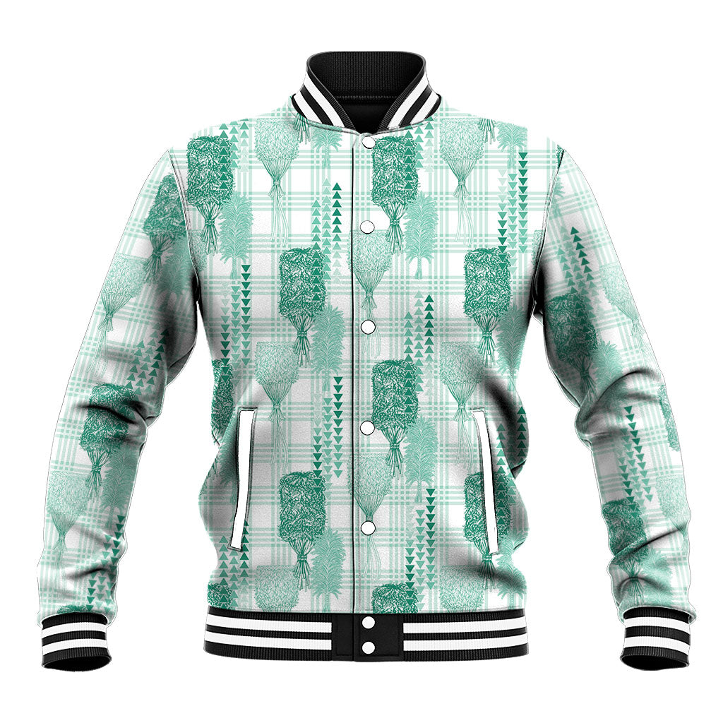 Aloha Hawaii Vintage Kahili Pa'a Lima Baseball Jacket Palaka Print Mossy Teal