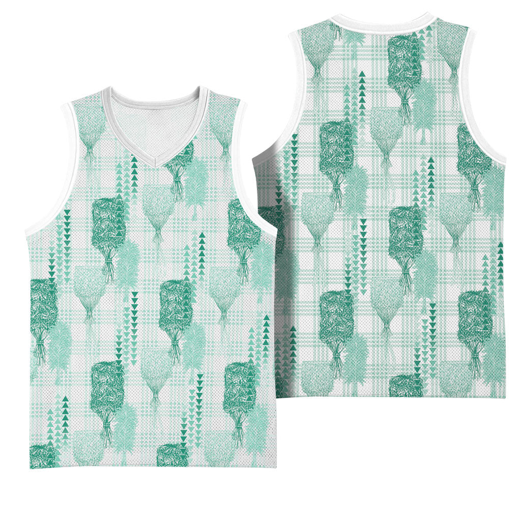 Aloha Hawaii Vintage Kahili Pa'a Lima Basketball Jersey Palaka Print Mossy Teal