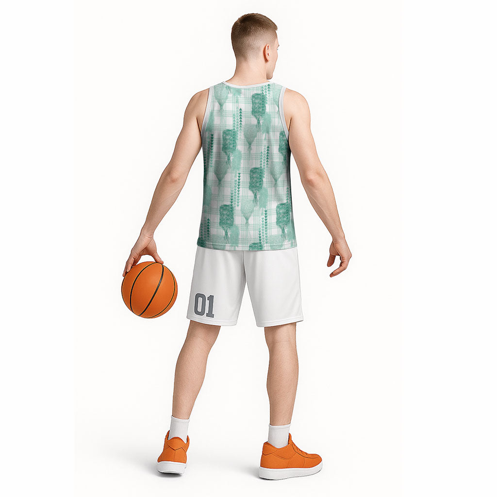 Aloha Hawaii Vintage Kahili Pa'a Lima Basketball Jersey Palaka Print Mossy Teal