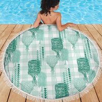 Aloha Hawaii Vintage Kahili Pa'a Lima Beach Blanket Palaka Print Mossy Teal