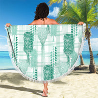 Aloha Hawaii Vintage Kahili Pa'a Lima Beach Blanket Palaka Print Mossy Teal