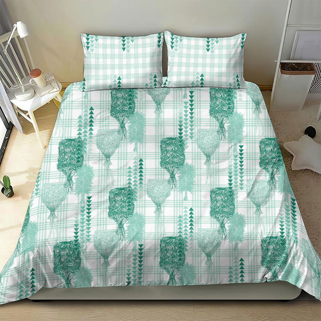 Aloha Hawaii Vintage Kahili Pa'a Lima Bedding Set Palaka Print Mossy Teal