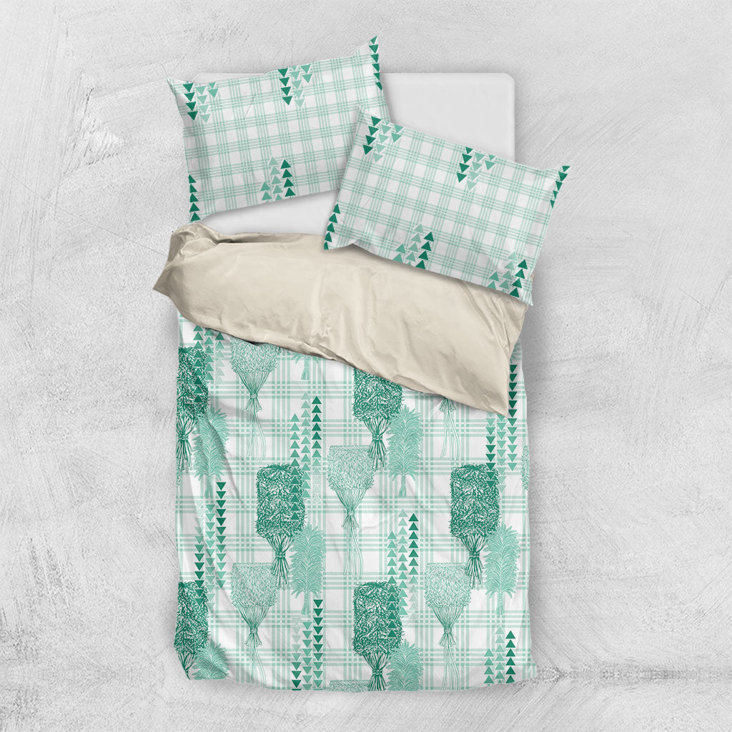 Aloha Hawaii Vintage Kahili Pa'a Lima Bedding Set Palaka Print Mossy Teal
