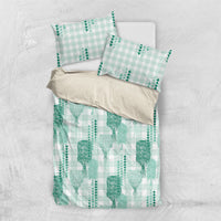 Aloha Hawaii Vintage Kahili Pa'a Lima Bedding Set Palaka Print Mossy Teal