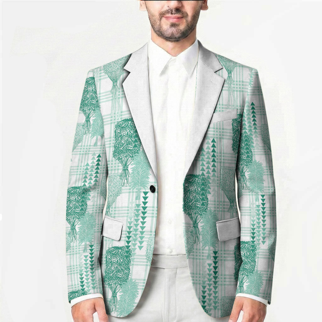 Aloha Hawaii Vintage Kahili Pa'a Lima Blazer Palaka Print Mossy Teal
