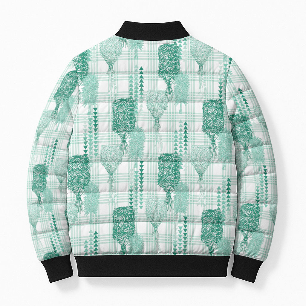 Aloha Hawaii Vintage Kahili Pa'a Lima Bomber Puffer Jacket Palaka Print Mossy Teal