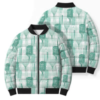 Aloha Hawaii Vintage Kahili Pa'a Lima Bomber Puffer Jacket Palaka Print Mossy Teal