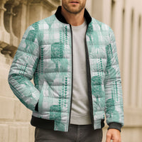 Aloha Hawaii Vintage Kahili Pa'a Lima Bomber Puffer Jacket Palaka Print Mossy Teal