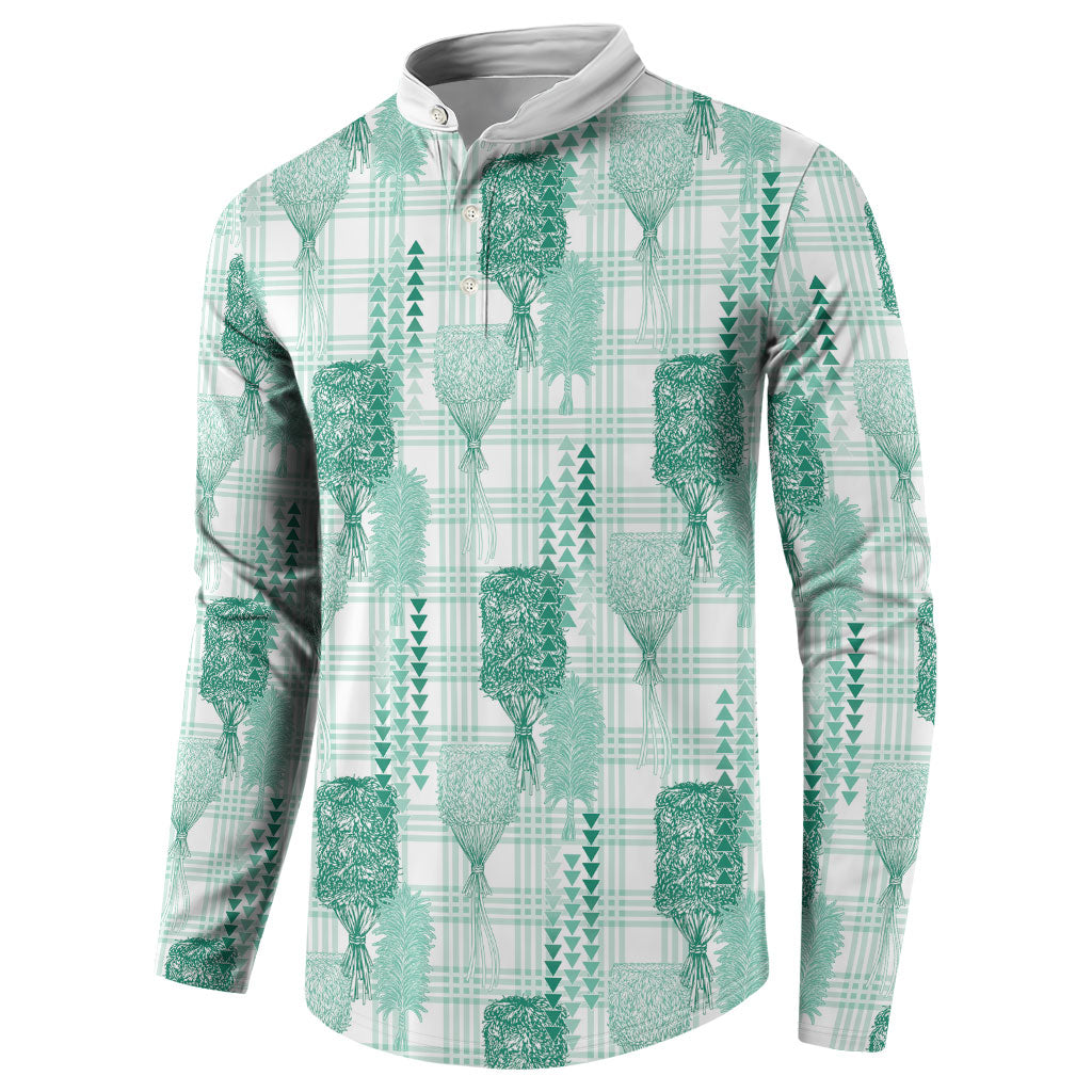 Aloha Hawaii Vintage Kahili Pa'a Lima Button Sweatshirt Palaka Print Mossy Teal