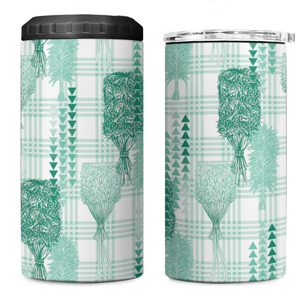 Aloha Hawaii Vintage Kahili Pa'a Lima 4 in 1 Can Cooler Tumbler Palaka Print Mossy Teal
