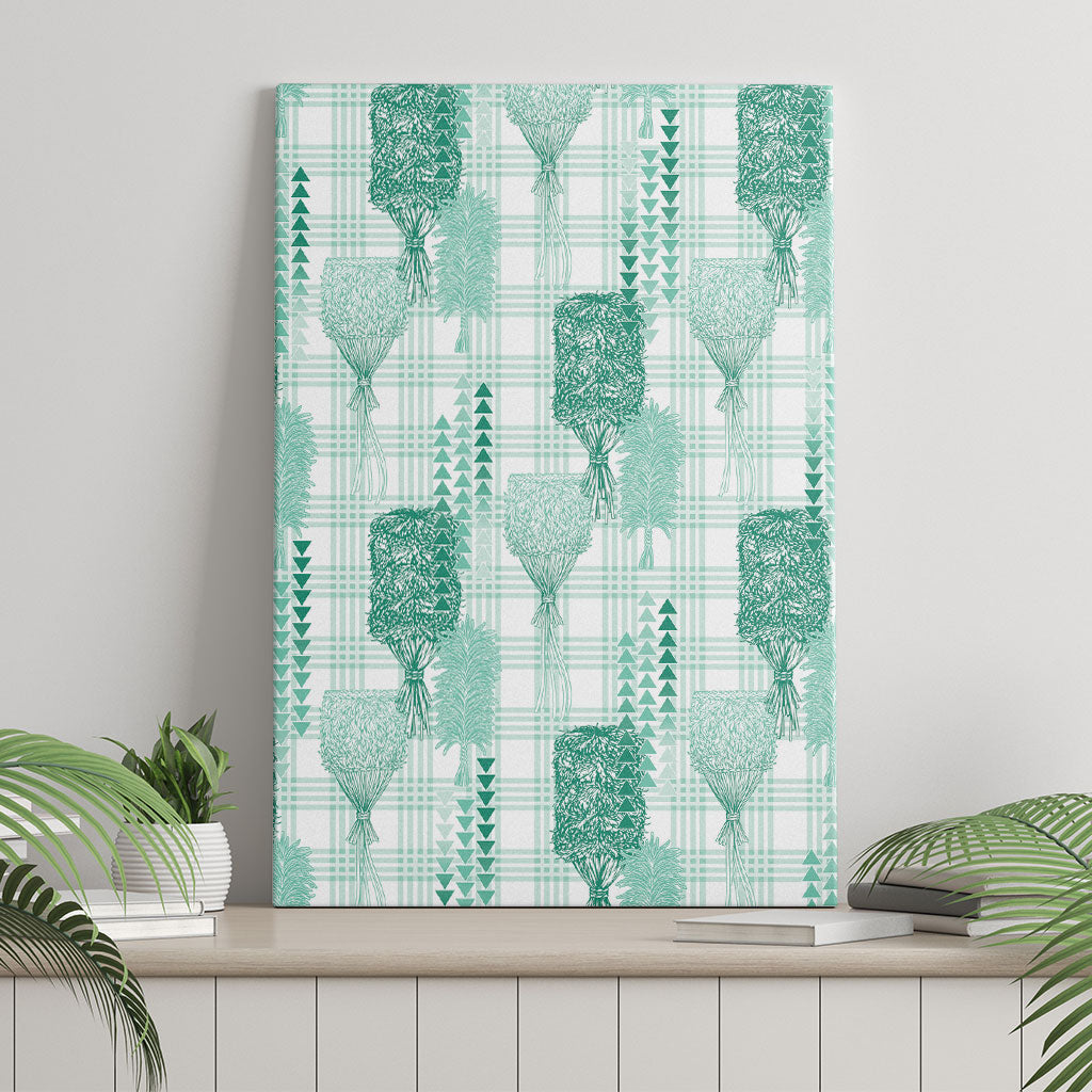 Aloha Hawaii Vintage Kahili Pa'a Lima Canvas Wall Art Palaka Print Mossy Teal