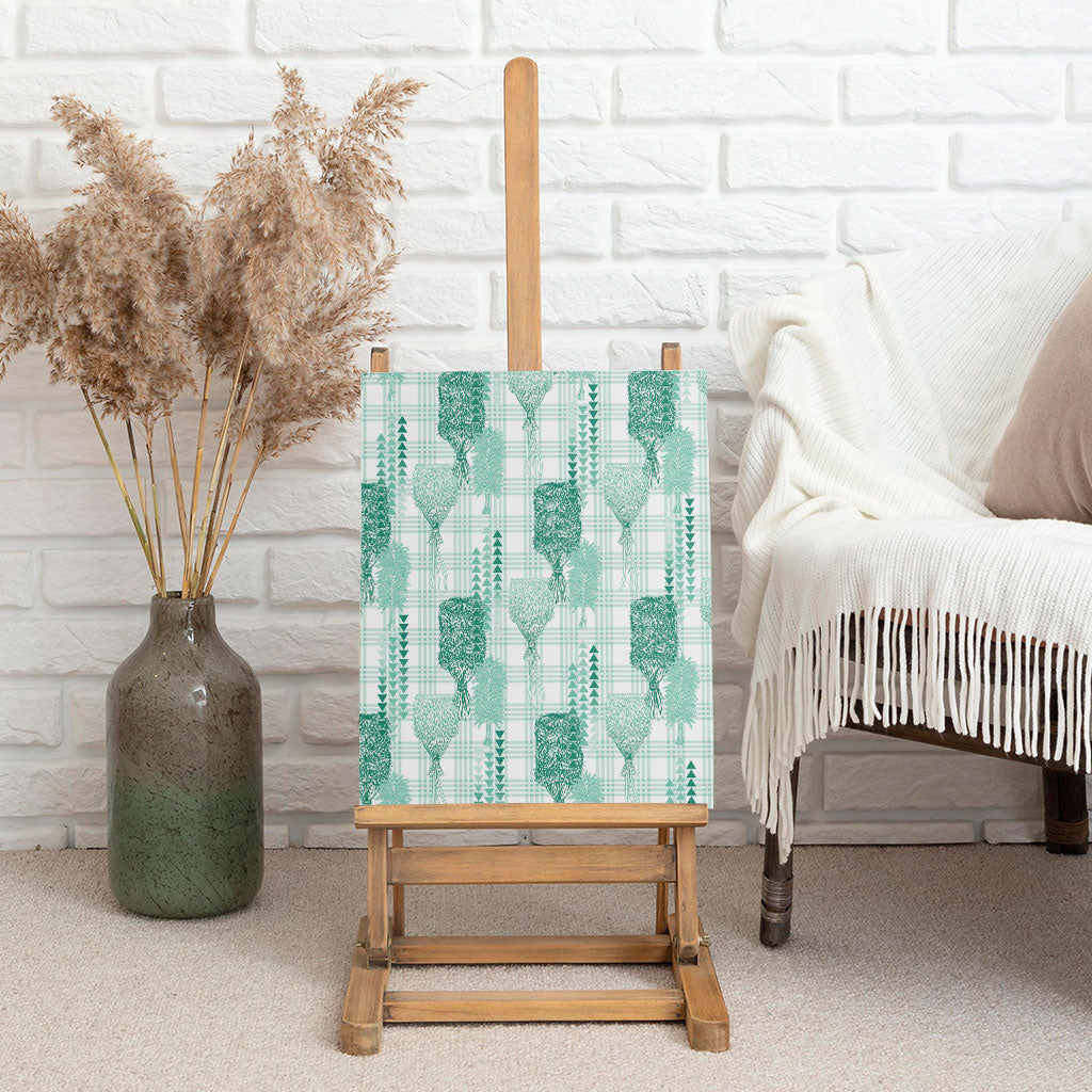 Aloha Hawaii Vintage Kahili Pa'a Lima Canvas Wall Art Palaka Print Mossy Teal