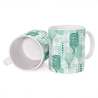 Aloha Hawaii Vintage Kahili Pa'a Lima Ceramic Mug Palaka Print Mossy Teal