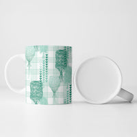 Aloha Hawaii Vintage Kahili Pa'a Lima Ceramic Mug Palaka Print Mossy Teal
