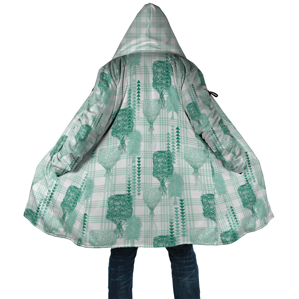 Aloha Hawaii Vintage Kahili Pa'a Lima Cloak Palaka Print Mossy Teal