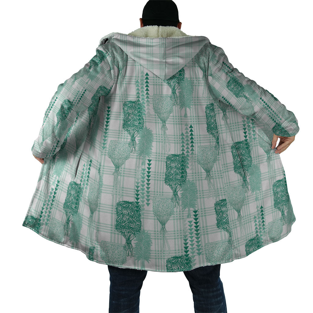 Aloha Hawaii Vintage Kahili Pa'a Lima Cloak Palaka Print Mossy Teal